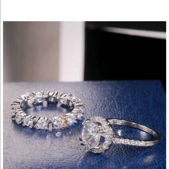 New 2 PC Set 925 Silver Sapphire Ring - Picture 6 of 7